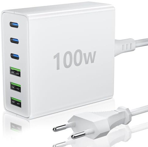 FINIBO USB C Ladegerät Mehrfach: 100W 6-Port Schnellladegerät mit USB-C und USB-A, Tragbarer Netzteil für ipad and Smartphones