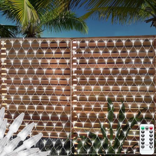 CORST Filet lumineux d'extérieur - Mini guirlande lumineuse - 100 LED - 1,5 x 1,5 m - Guirlande lumineuse de jardin - Câble blanc - Avec télécommande et minuterie - 8 modes (blanc), BD100NW