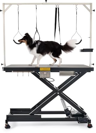 CO-Z Table de Toilettage Électrique pour Chiens 120×60CM pour Animaux de Compagnie Hauteur Réglable en 4 Colliers Station de Toilettage Baignade Séchage pour Chiens Chats Capacité 110kg, Noir