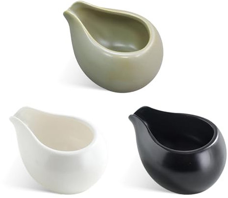 3 Pack 3 Oz/100 ml Small Ceramic Creamer Pitcher, Mini Gravy Sauce Boat, Porcelain Serving Syrup Pitcher (3 Colors)