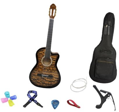Akustikgitarre, Konzertgitarre, Vintage-Zupfinstrument, Folk-Gitarre, Fichtenholz-Kerbgitarre für Prüfungen, Auftritte, Anfänger, Dunkelgelb