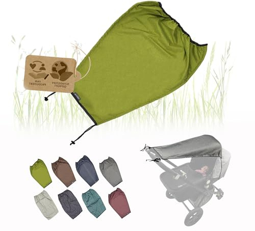 Voile d'ombrage universel avec protection UV 50+ pour poussette - Protection solaire flexible avec revêtement et fonction store réglable (vert chiné)