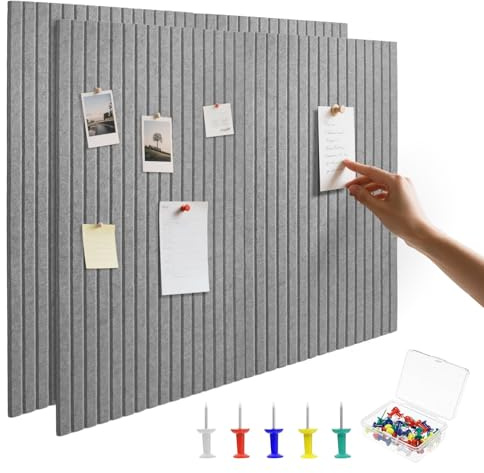 Whemyreat Lot de 2 grands tableaux d'affichage en feutre avec 30 punaises - 80 x 120 cm - Avec dos autocollant - Pour murs - Gris foncé décoratif