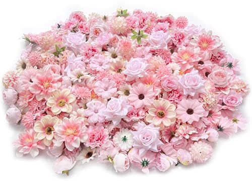 Artificial Pink Flowers Bulk Silk Roses Fake Flowers Heads for Crafts - DIY Home Spring Garden Floral Party Wildflower Garland Hanging Decoration Mini Small Rose Faux Fabric Flowers Heads 3-6cm (Pink)