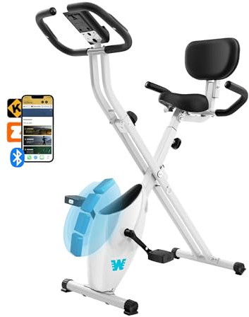 BARWING Exercise Bike Stationary Bikes for Home with APP，3 in 1 Folding Exercise Bikes for Seniors, Indoor Cycling Workout Bike 16-Level Adjustable Resistance,330LB Capacity,Comfortable Seat Backrest White