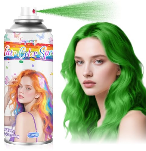 Grün Temporäres Haarfärbespray für Kinder & Frauen - Waschbare Haarfarbe für Ansatzberichtigung, Nicht-Klebendes Haarwachs für Halloween, Cosplay, Partys (120ml, Grün)