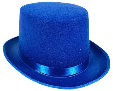Top Hats for Adults Carnival Magician Hat with Satin Band Autumn Adult Trilby Hat Solid Color Festival Hats Retro Country Style Tophat Gentleman Costume Accessory Tuxedo Deluxe (One Size) Blue