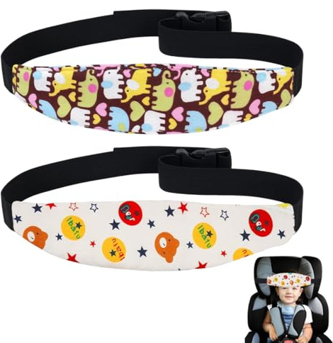 Quesuc 2 Pezzi Fascia Testa Per Seggiolino Auto Bambini Cuscino Testa Per Seggiolino Auto Regolabile (Elefante E Orsacchiotto) Cotone Per Protezione Collo E Spalle Di Neonati E Bambini Piccoli