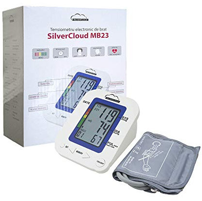 Blood Pressure Monitor SilverCloud MB23 Upper Arm Blood Pressure for Home Use Heart Rate Monitor BP Cuff, Hypertension Detector with Cuff 22-36 cm LCD Display, Memory