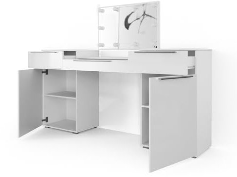 Vicco Schminktisch Lilli, Kosmetiktisch mit Spiegel, Weiß Hochglanz, 190 cm mit LED Beleuchtung