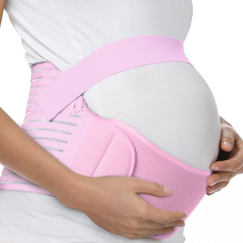FITTOO Pregnancy Support Belt, 3 in 1 Pregnancy Belly Band Maternity Belt | Belly Bands for Pregnancy - Relieve Back, Pelvic, Hip Pain, Pink, Small