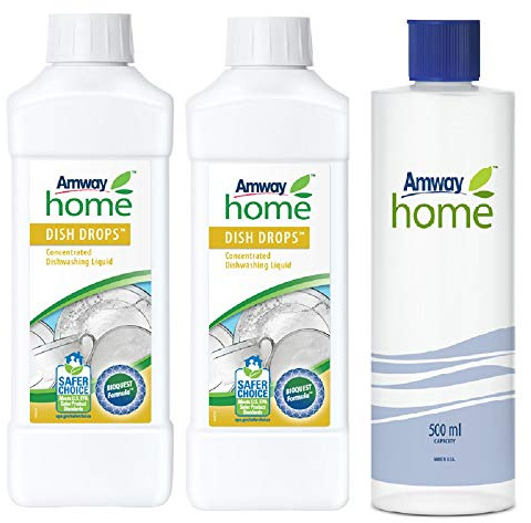 Amway Spülmittel Biologisch korrigierbares Konzentrat Dish Drops 1L x 2Unds +1 Messflasche aus Kunststoff Home