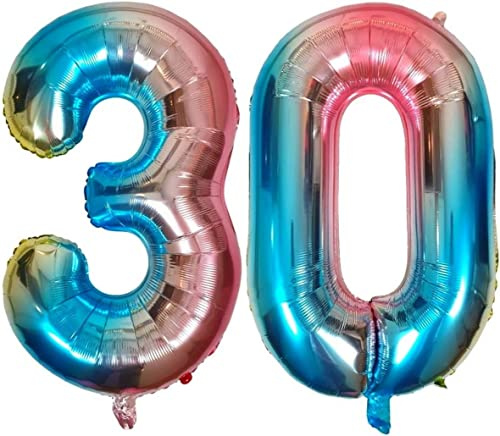 DIWULI XL Palloncini Numero 30, Palloncino 30 Anni Decorazioni, Blu Arcobaleno Pallone Numeri Gonfiabile Grande Ragazzo Ragazza, 30° Compleanno Decorazione, Feste, Matrimonio, Festa, Anniversario