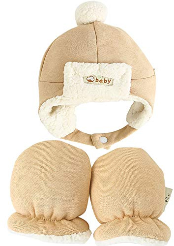 Paladoo Baby vantar sherpa fodrad fleece 0-24 månader vinter, 3-9 månaders babyhatt vantar set, 0-6 months, 6-12 months, 12-18months
