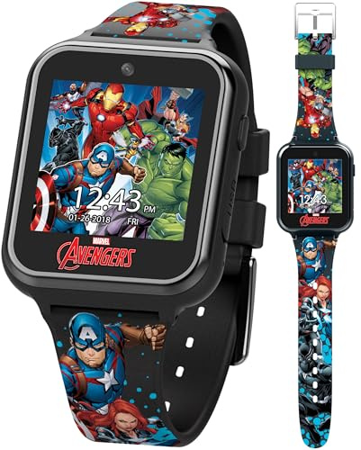 Marvel Avengers Interactive Kids Smartwatch – Touchscreen Watch with Games, Camera, Voice Recorder, Step Tracker, Timer & Alarm – 10 Watch Faces, USB Rechargeable – Fits Wrists 5.5 to 8