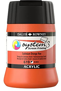 Daler-Rowney System3 Acrylic Screen Printing Ink, Plastic Pot, 8.45oz - 250 ml, Cadmium Orange Hue