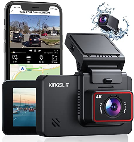 Kingslim D4 Dual Dash Cam with Built-in WiFi GPS, Front 4K/2.5K Rear 1080P for Cars , 3 IPS Touchscreen 170° FOV Dashboard Camera with Sony Starvis Sensor, Support 256GB Max