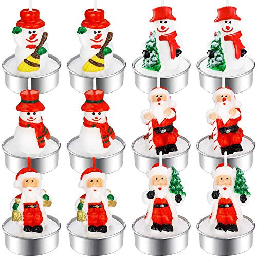 12 Pezzi Candele di Natale Tealight Candele del Pupazzo di Neve Delicate di Babbo Natale Fatte a Mano Candele Pupazzo di Neve Candele Decorazione di Natale per Festa Nuziale Ufficio Domestico