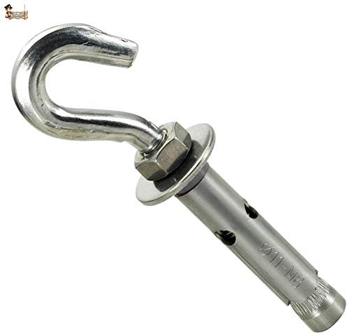 BricoLoco Taco anclaje metálico acero inoxidable A2 AISI 304 de expansión con gancho argolla abierto. Para pared, techo, suelo, trx, toldo... (1, 6x45 (para broca de 8 mm.))