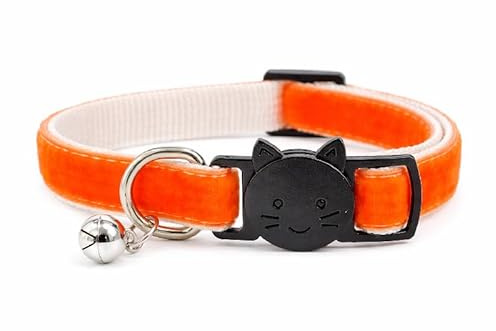 Sammet katt/kattunge halsband – säker snabbutlösning krage | justerbar för att passa de flesta inhemska katter/kattungar (välj lämplig storlek) (orange sammet, kattunge krage (15 cm - 23 cm)