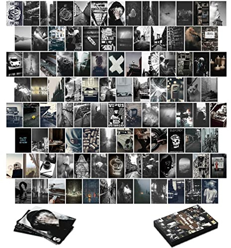 LOVEDMORE Fotokollage-kit för vägg, estetiska 100 bilder, svartvita estetiska affischer för väggdekor | VSCO kollage-kit fototryck | mörk rumsdekor, gåvor för pojkar och flickor | personlig