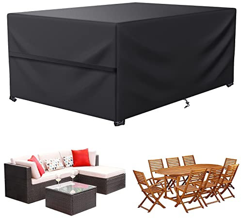 LCGOD Housse Salon de Jardin,Housse Table de Jardin 600D Oxford Tissu Protection pour Tous Les Temps, pour Ensembles de Table et de Canapé avec Corde et Boucle Verrouillage (213 x 132 x 74 cm)