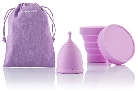 InnovaGoods® - Coppetta Mestruale Ipoallergenica in Silicone, Comoda per Attività Quotidiane, Include Sterilizzatore e Borsa Cotone, Eco-Friendly e Riutilizzabile, Rosa, Taglia L, Silicone Cotone