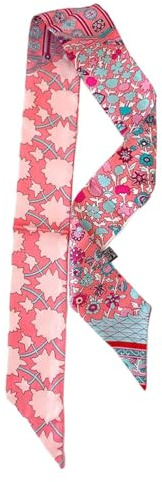 COtheSumay Mulberry Silk Scarf for Handbags & Purses, 2''x35'' Hair Ribbon Skinny Neck Scarves for Women (Garden pink