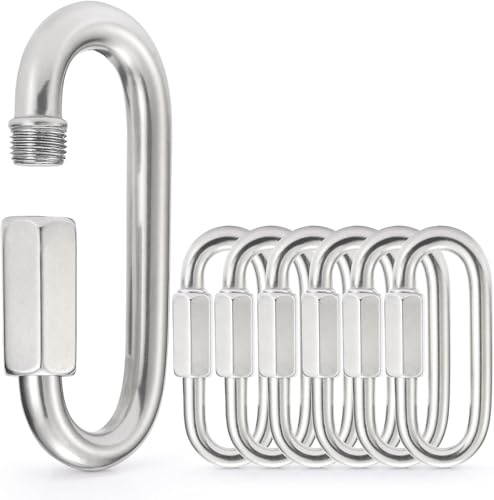 sprookber Stainless Steel Chain Quick Links - 304 Stainless Stee Chain Connector, Screw Carabiner, Chain Hooks, Set of 6 (2.45 Inch)