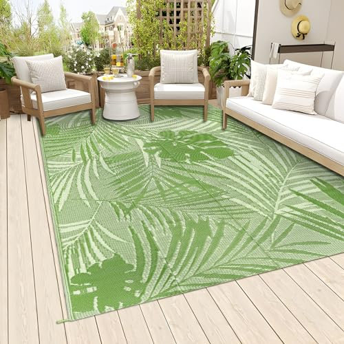 Famibay Outdoor Teppich Wetterfest Terrassenteppich Kunststoff Gartenteppich Outdoorteppich Balkon Leichtgewicht Camping Teppich Außen Teppich für Terrasse Garten (Grasgrün, 150 x 245 cm)