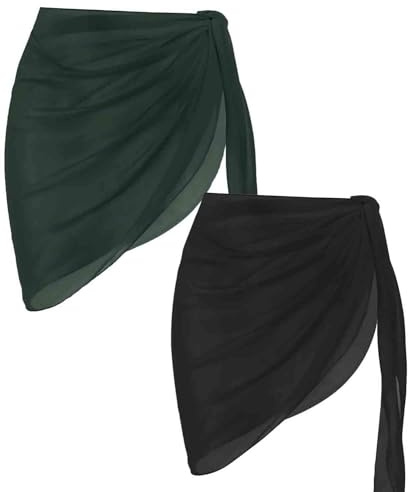 AVAYUU 2 stycken damer strand linda sarong täckande chiffong baddräkt kort bikini täcka upp omlottkjolar leopard blad kokospalm sexig pareos strandhandduk strandklänning handdukar sommar, Svart –
