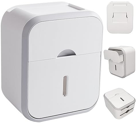 Toilet Paper Holder Self Adhesive Waterproof Toilet Paper Box Wall Mount Toilet Roll Holder with Drawers No Drilling Paper Towel Dispenser for Bathroom Toilet Roll Paper