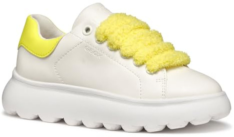Geox J PUFFYPOP Girl A - Scarpe da Ginnastica Bambina, White/Fluo. Yellow,