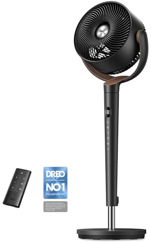 DREO Fan for Bedroom, 120° Oscillating Standing Fan, Quiet Floor Fan with DC Motor, Pedestal Fan for Room, 9 Speeds, 4 modes, 20dB, 120° Manual Vertical, 37-42 Adjustable Height, 9H Timer, Dark Gray