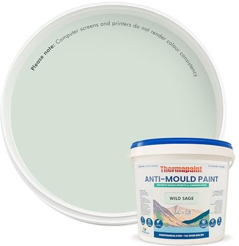 Kingfisher Thermapaint Anti Mould Paint with Active Fungicide 2.5L | Mould & Moisture Resistant Emulsion Wall Paint for Kitchens, Bathrooms & More | Waterproof & Washable | Wild Sage
