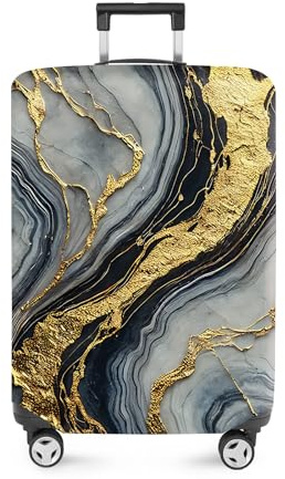 ANNA QUEEN Luxury Marble Gold Luggage Cover, Elegant Black & Grey Suitcase Protector with Faux Gold Vein Design, Stretchable, Washable Spandex Cover for 28-30 Inch Luggage