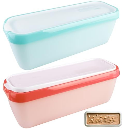 GOMETY Lot de 2 bacs à glace de 1,5 l pour crème glacée, récipients de rangement, réutilisables, faits maison, avec couvercle en silicone, sans BPA