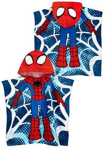 Marvel Towel Poncho, Spiderman Towel For Boys, Spidey Hooded Towels For Kids Beach And Swimming Towels, One Size, Blue