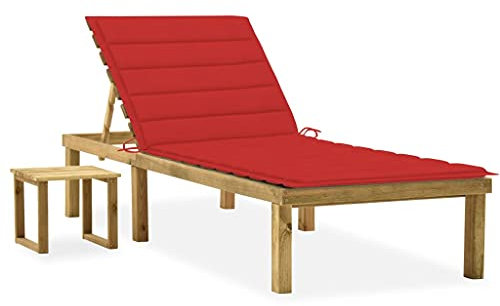 Myheimly Garten-Sonnenliege Gartenliege Relaxliege Gartenmöbel Liege Strandliege mit Tisch und Auflage Kiefer Imprägniert Rot 3008944de