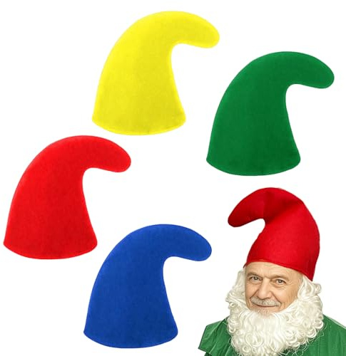 SAIIURV 4 Pièces Bonnet de Nain pour Adulte, Chapeaux de Nain pour Carnaval, Chapeau de Lutin de Noël, Chapeau D'elfe pour Déguisement de Groupe Bonnet de Costume pour Enfant et Adulte (Multicolore)