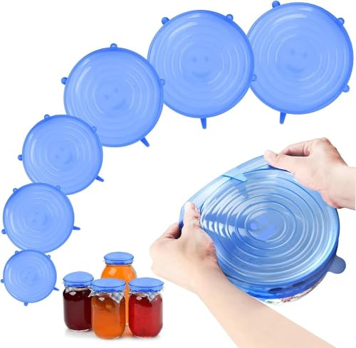 Tapas de silicona elásticas, juego de 6 unidades, tapas reutilizables de silicona para almacenar y sellar alimentos