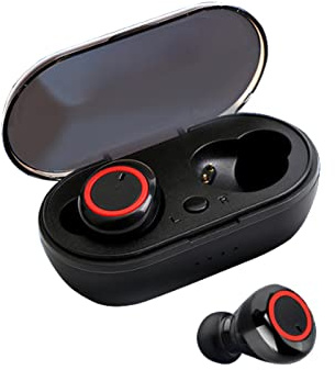 lvifloae Y50 True Wireless Earbuds Bluetooth 5.0 - Auricolari in-ear, con custodia di ricarica per microfono, per la corsa (nero e rosso)