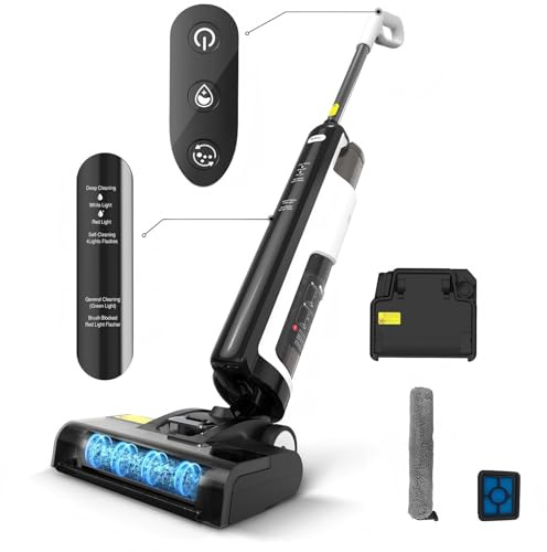Vozascly W12SE Aspiradora inalámbrica y limpiadora de Suelos, Lava y aspira Suelos, Auto-limpiante, Autonomía 45 min, Anti-enredamiento de Cabello, Desinfección electrolítica, Depósito Doble 1,15L