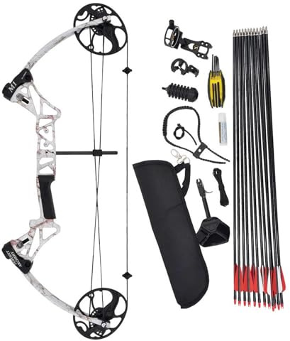 Right Hand Compound Bow Set with Archery Hunting Equipment Adjustable Draw IBO 320FPS Weight 19-70 lbs Hunting Target Practice Pulley Composite Bow for Adults and Youth