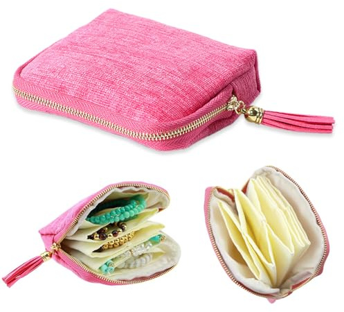 XFSRG Porta Gioielli con Frange più Scomparti Scatola Organizer da Viaggio per Donna Ragazze Orecchini Anelli Catene(Rosa)