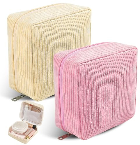 YUPZAR 2 Pièces Sac Menstruel,Avec Fermeture éclair,Sac de Rangement pour Serviettes Hygiéniques,Cadeaux pour Femmes et Filles (Rose +Beige)
