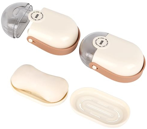 Tbestmax 2 Pack Travel Soap Case, Soap Container with Lid, Portable Bar Soap Holder & Soap Dish with Silicone Handle for Shower, Gym, Camping Essentials, Hiking, Travel Accessories - Offwhite