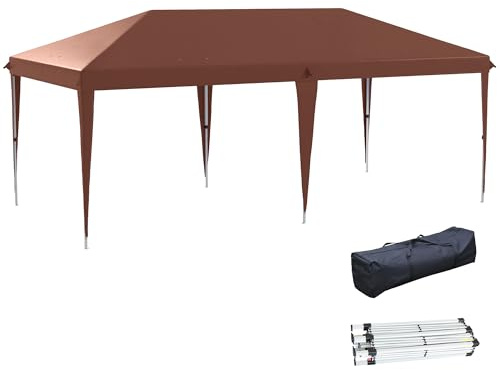 Outsunny Carpa Plegable Gazebo 6x3 m Pop-up, Cenador Plegable con Altura Ajustable en 3 Niveles Toldo Anti-UV y Bolsa de Transporte para Camping Fiestas Café