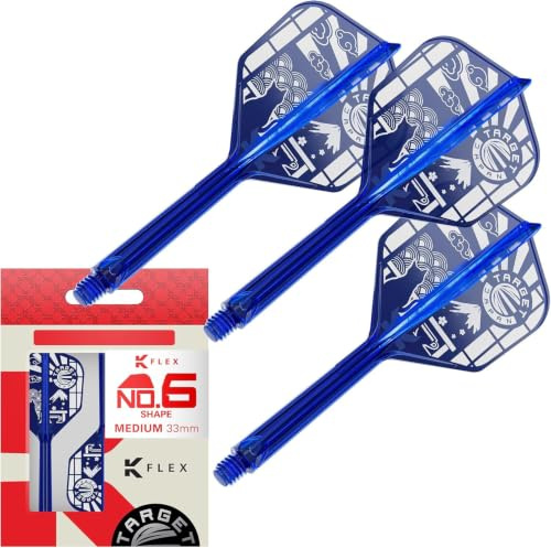Target Japan Blue K Flex Fléchette Ailettes et Arbres Système, N° 2/N° 6 | Lot de 3 Kflex Tout-en-Un Ailette, Limitée Édition Accessoires | K-Flex Fléchettes Court/Intermédiaire/Moyen