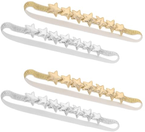 TOPPERFUN Cerchietti Stella per Neonata 4 pezzi Antiscivolo Morbidi Elastici Accessori Capelli per Attività Sportive e Tempo